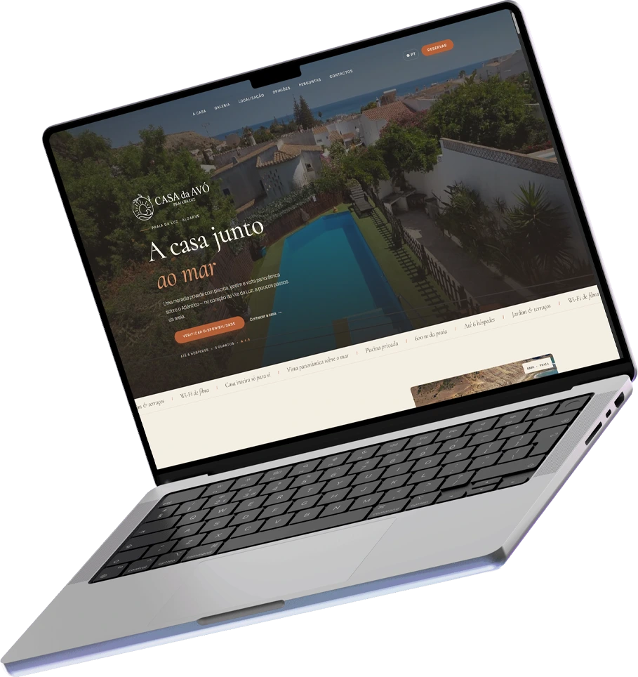 Casa da Avó website mockup with booking portal and Stripe payment