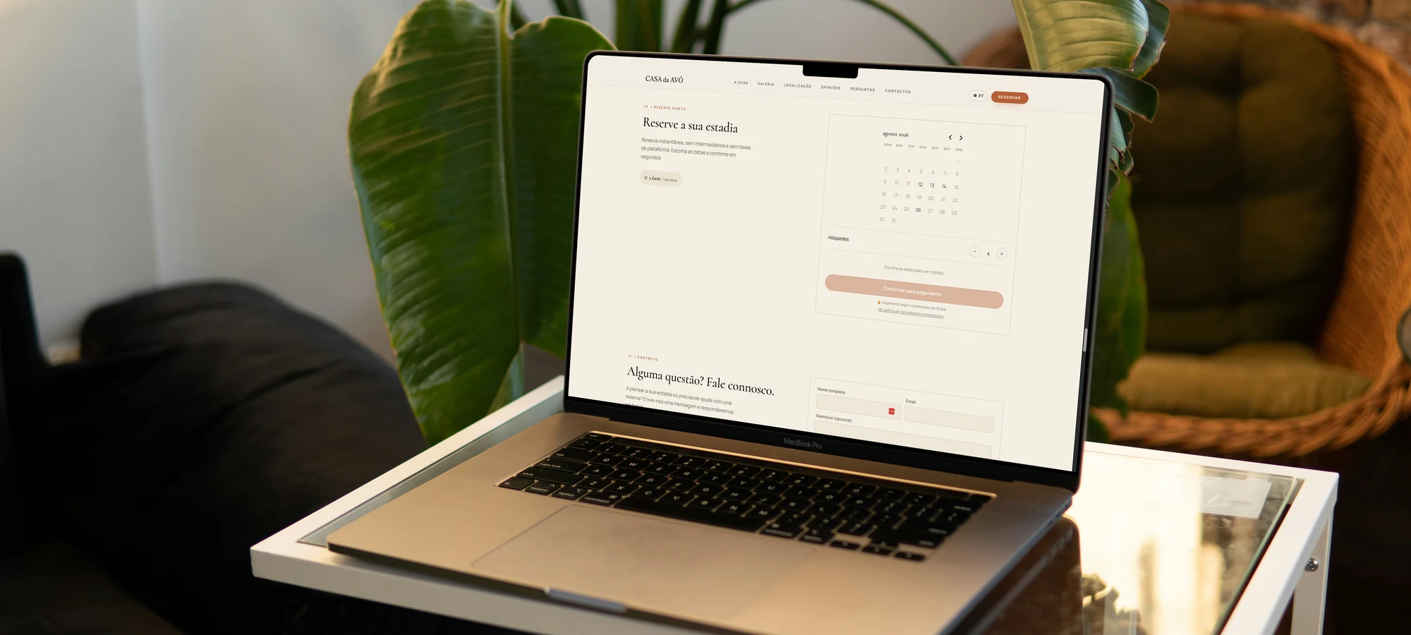Casa da Avó website mockup with booking portal and Stripe payment